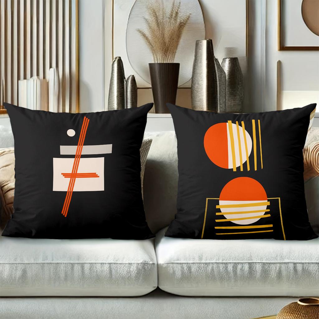 Modern Geometric Pattern Black Throw Pillow Covers Polyester Pillowcase, Sofa Decorative Cushion Cov Headboard Pillow