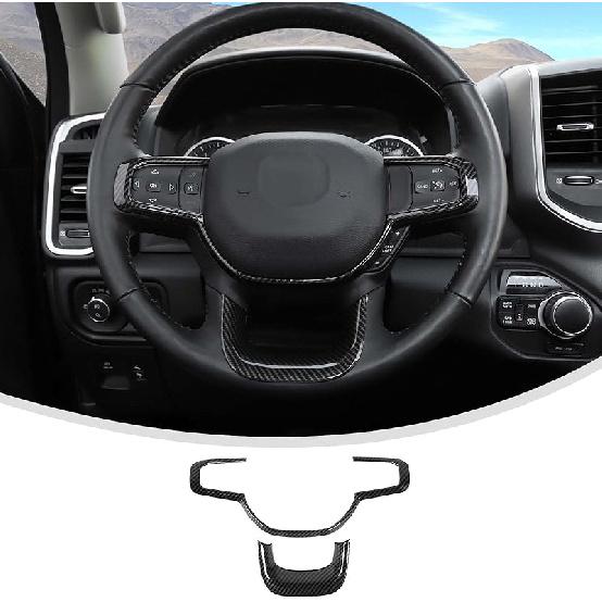 Linskip Steering Wheel Trim Fit for 2019 2020 2021 2022 2023 2024 Ram 1500 2500 3500, Steering Wheel Cover for Ram Interior Accessories(Carbon Fiber