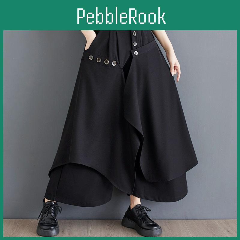 Vintage Black Plus Size High Waist Casual Loose Summer Wide Leg Skirt Pants Women Trousers