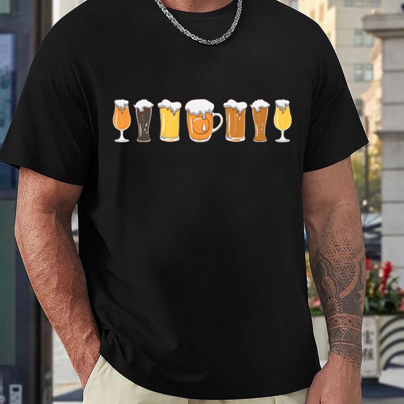Men Fashion Crew Neck Short Sleeve I NEED BEER Letter Print Cotton T Shirt Top