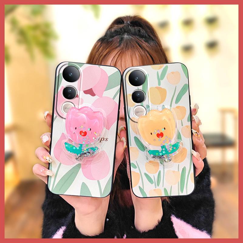 Fashion Design Dirt-resistant Phone Case For VIVO V50 Lite 5G Global Rotatable stand Quicksand Waterproof Cartoon TPU
