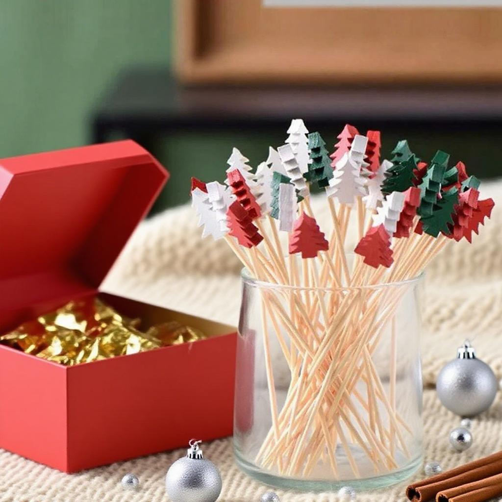 50 Stück-Weihnachten Bambus Lebensmittelspieße Zahnstocher Weihnachtsmann Dessert Buffet Obstsalat Weihnachtsdekoration Neujahr Weihnachtsfeier Zubehör