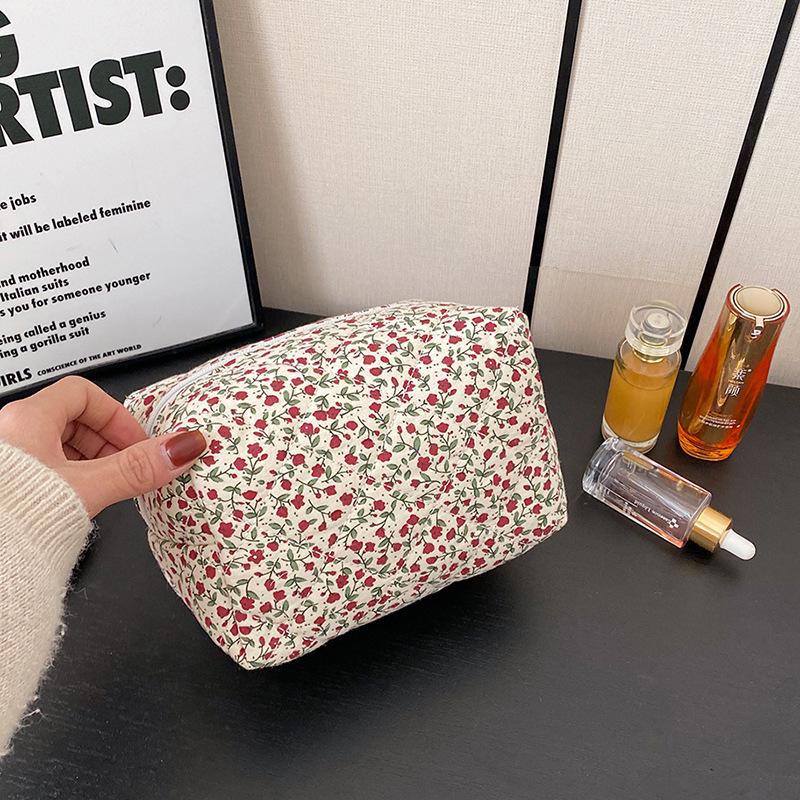 2024 Floral Cotton Cosmetic Bag - Large Capacity, Portable, Hand-Held Storage