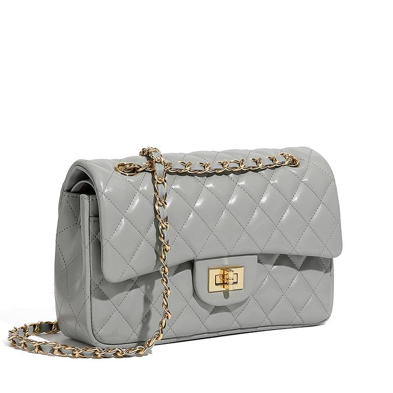 First Layer Cowhide Bag Cowhide Chain Fashion Diamond Bag Shoulder Messenger Women's Bag Genuine Leather Small Square Bag