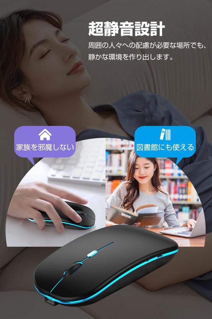 Wireless Bluetooth Mouse and with USB DPI Symmetrical Ergonomic Easy for and Mac PCs 5.2 [Ultra-Slim, High-Precision, Quiet] Receiver, Rechargeable,