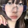 Harajuku Metal Square Rimless Eyeglasses Anti-Blue Light Glasses Fashion Frameless for Women Men Silver Gold Rectangle Glasses