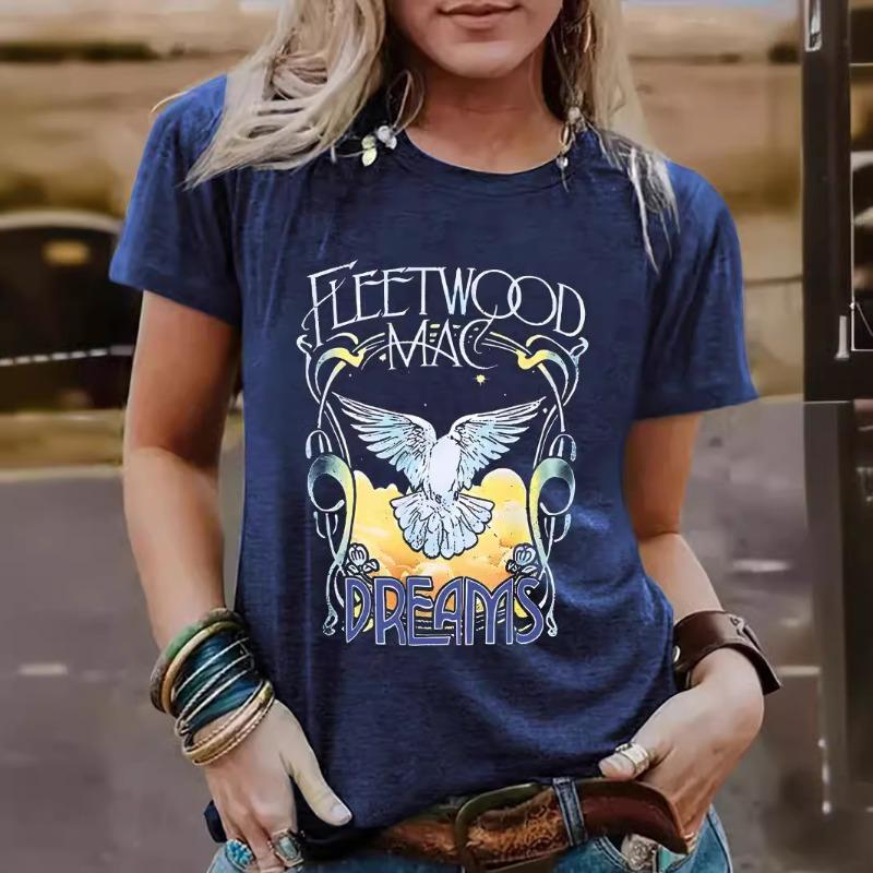Women's Round-neck Short-sleeved Casual and Fashionable T-shirt with Pigeon Pattern