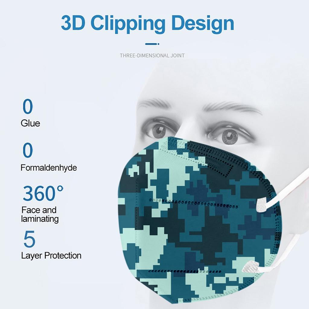 10PC Bedruckte 5-Lagen-Maske für Erwachsene, staubdicht, winddicht, Nebelverschmutzungsschutzfilter