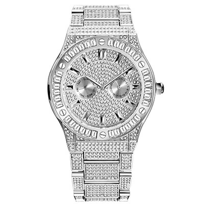 MISSFOX Mens Quartz Watch Bling Full Round Dial Waterproof 30M Classic Gold Plated Hip Hop Style