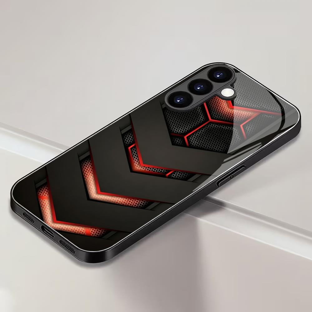 Advanced Fashion Black Glass Phone Case Suitable for Samsung Galaxy S26 S25 S24 S23 S22 S20 FE/Ultra/Plus Anti Drop Back Cover