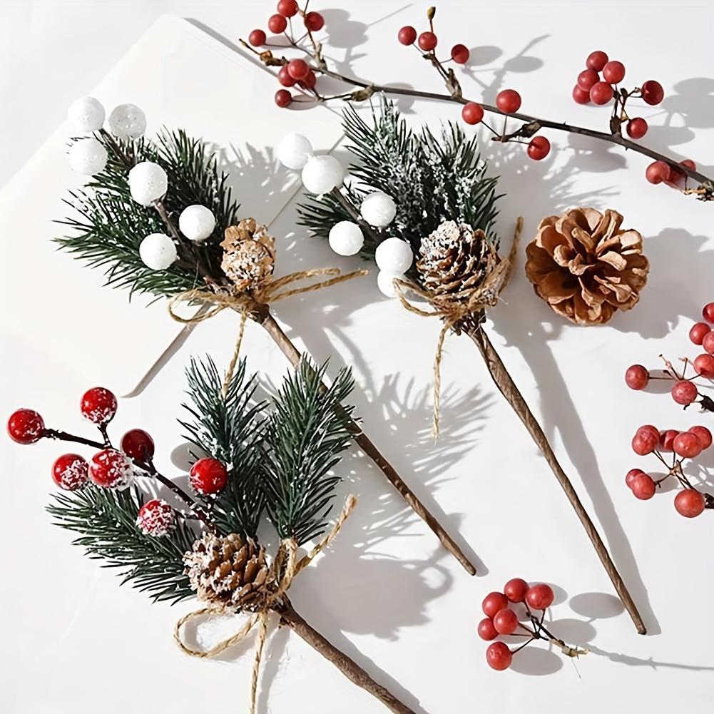 10pcs Festive Christmas Pick Bouquet - Artificial Pinecones and Berries with Rustic Twine, Plastic Floral Picks for Winter Wonderland Ambiance