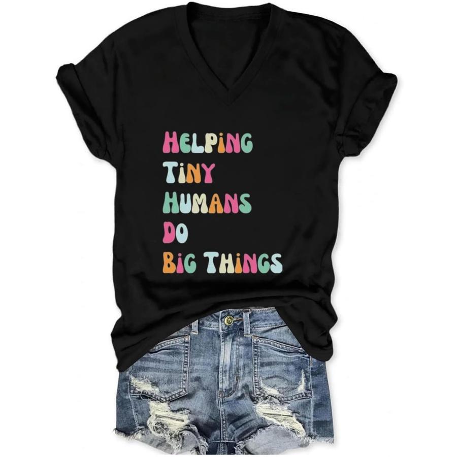 

PUGIAF Helping Tiny Humans Do Big Things Sped Teacher Shirt, Womens Short Sleeve V-Neck Graphic Tees Summer Tops XXXXXL різнокольоровий