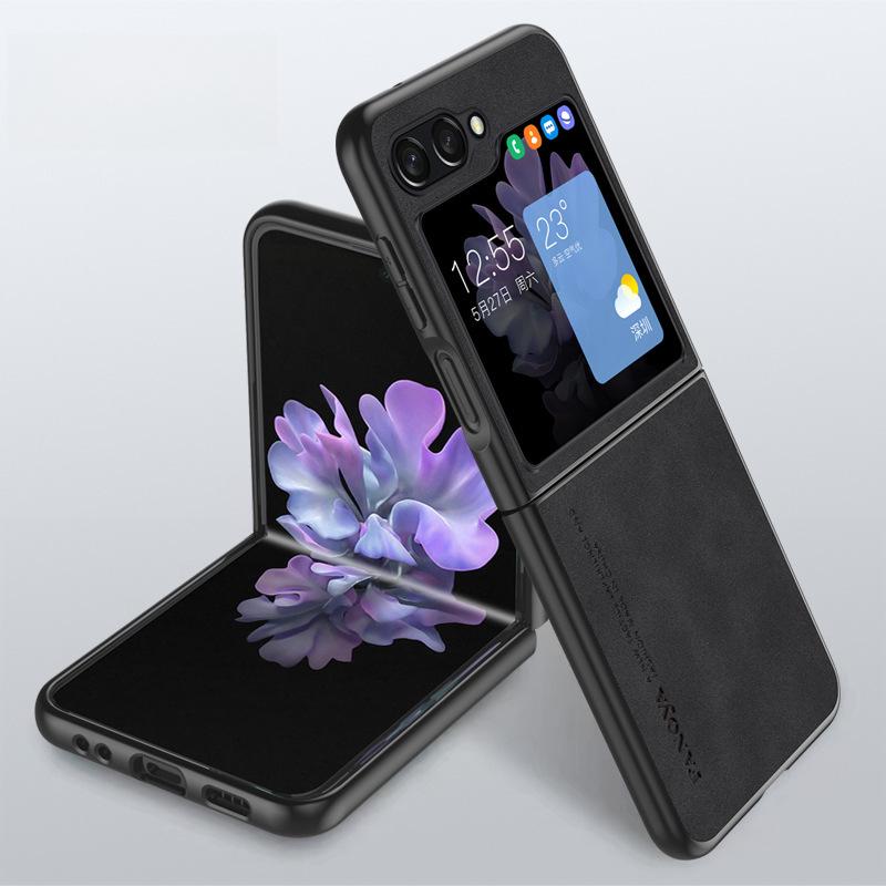 Suitable for Samsung Z Flip6 Sheepskin Foldable Phone Case Fold4 Leather-texted Flip3 Protective Case W20