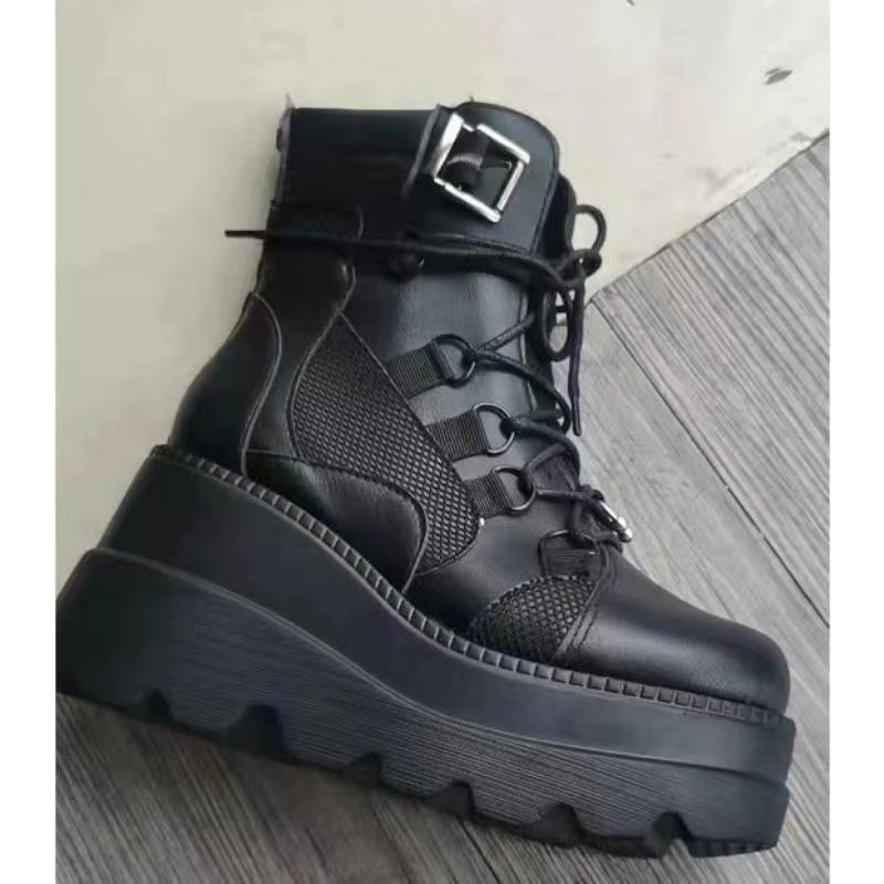 Super high heel large size flat-bottomed lace-up Martin boots for women, autumn and winter water platform thick-soled medium boots for women