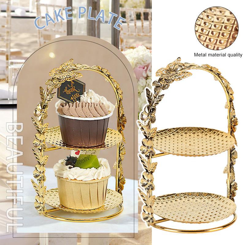 

1 шт. подставка для десерта, десертная тарелка, золотой поднос для закусок, двухслойный поднос для сладостей, украшение в виде бабочки