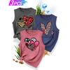 3Matching Sister Outfit Set with Heart Print, Fashionable, Simple, Fresh, Casual Sporty Style for Spring and Autumn, Round Neck Tank Top, Available