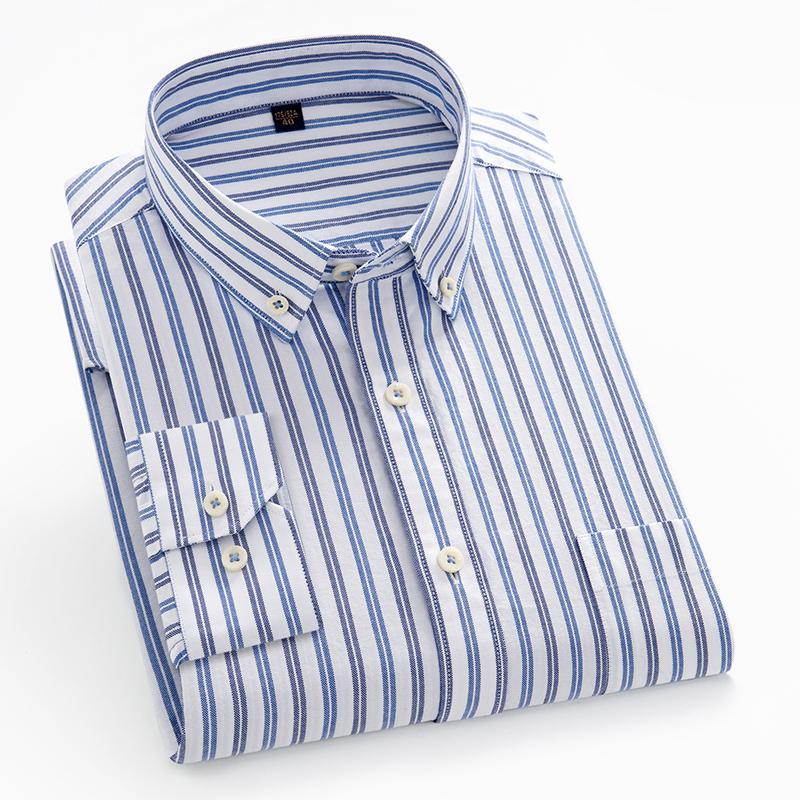 Long Sleeve 100% Cotton Comfortable Men Striped Shirts Business Casual Office Plaid Pure Cotton Male Blouses