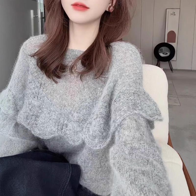 Spring Hollow Sweater Loose and Versatile Round Neck Knitted Top