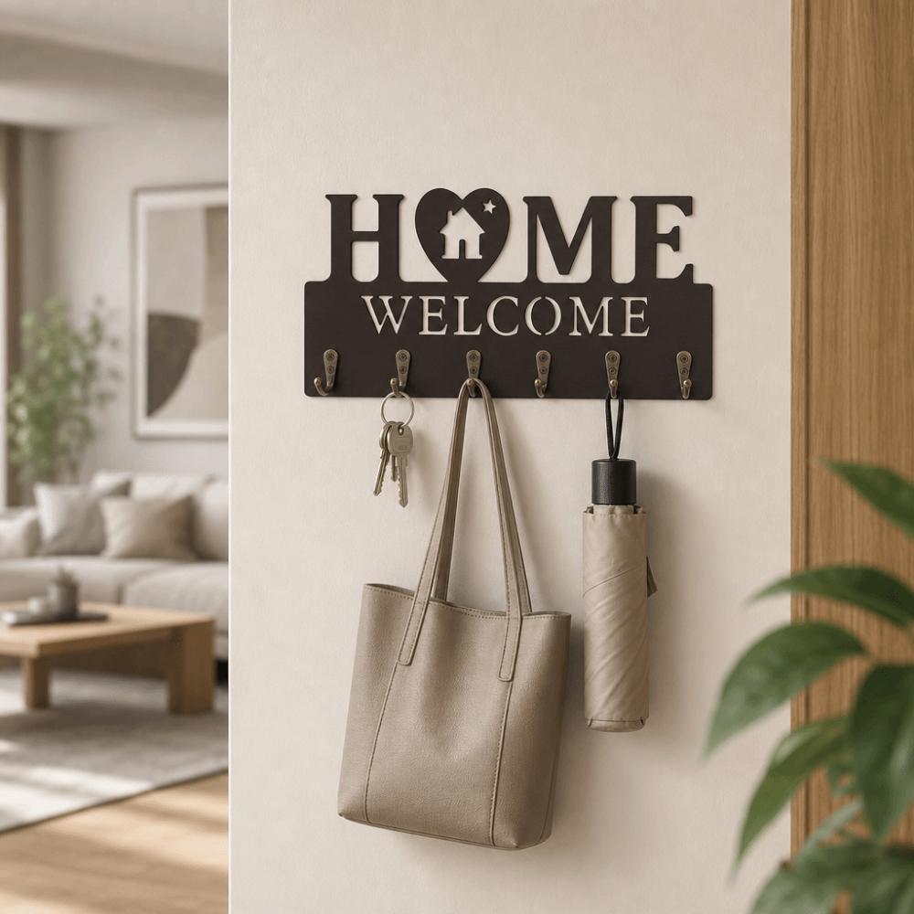 Wooden Key Storage Holder 6 Hooks Sundries Storage Shelf Wall Decorative Hook Towels