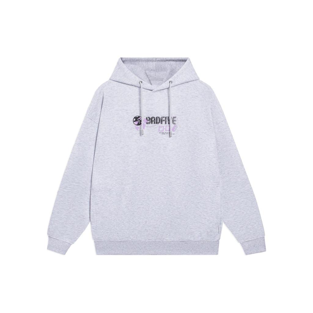 Li Ning Badfive Series Letter Print Pattern Hooded Loose Sweatshirt Unisex Sweatshirt Light-Floral-Gray AWDSD37-2