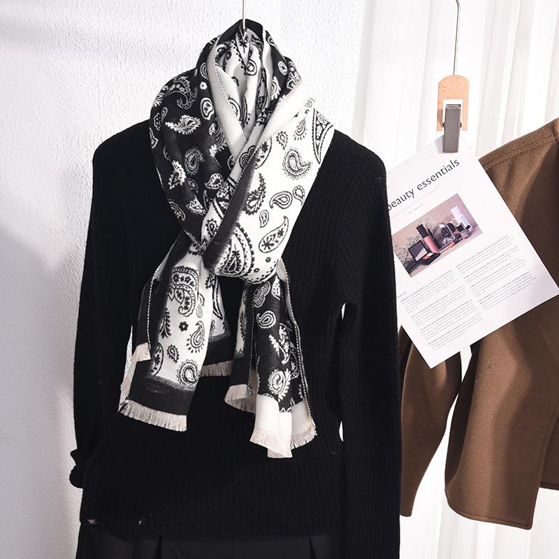 Autumn and Winter Women's Office Air Conditioning Warm Outer Shawl Japanese and Korean Imitation Cashmere Long Cashew Flower Jacquard Scarf