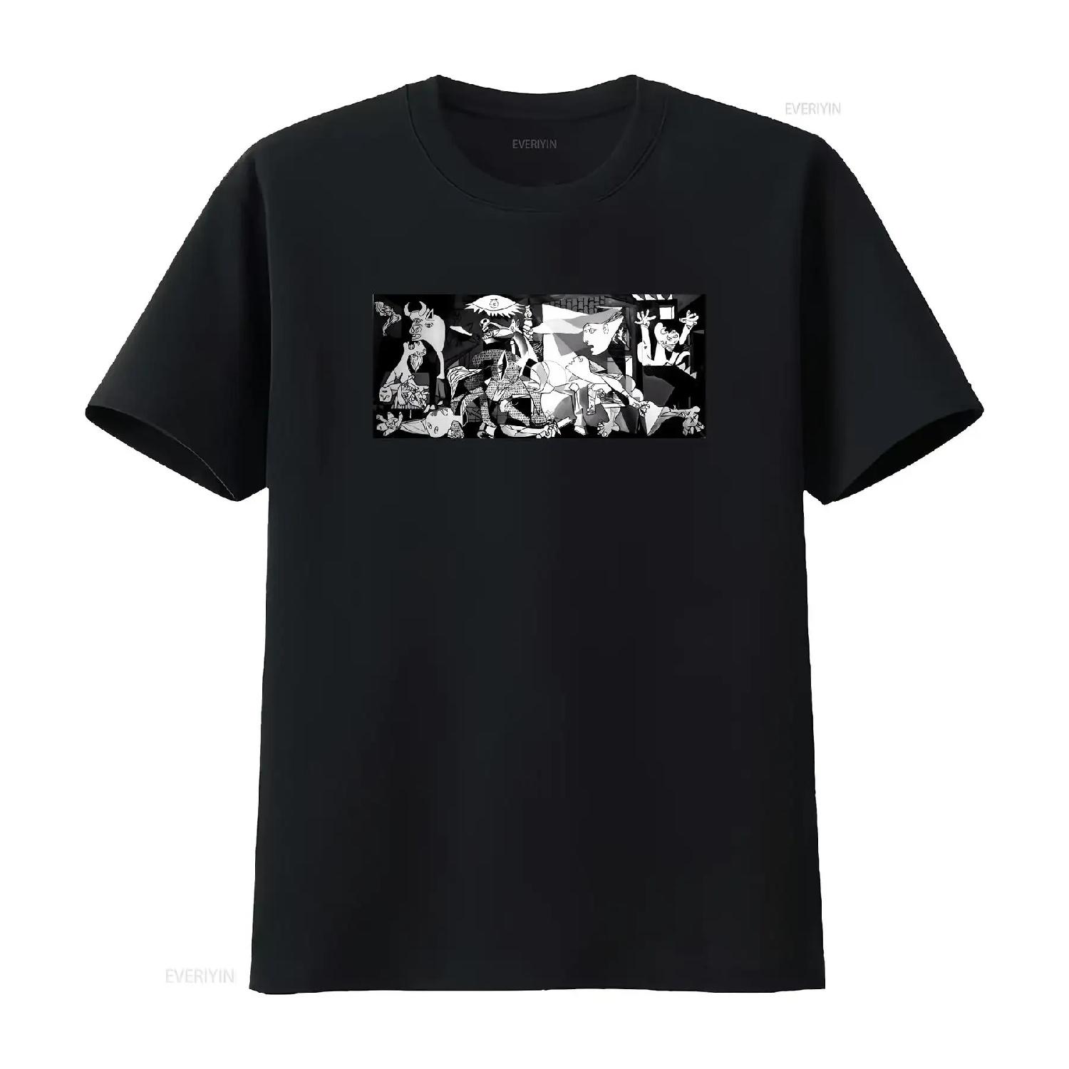 Pablo Picasso Guernica T Shirt Cubism Art Painting Impressionism ArtisT Hoe Classical vintage Washed Top For Everyday Wear Soft S чёрный