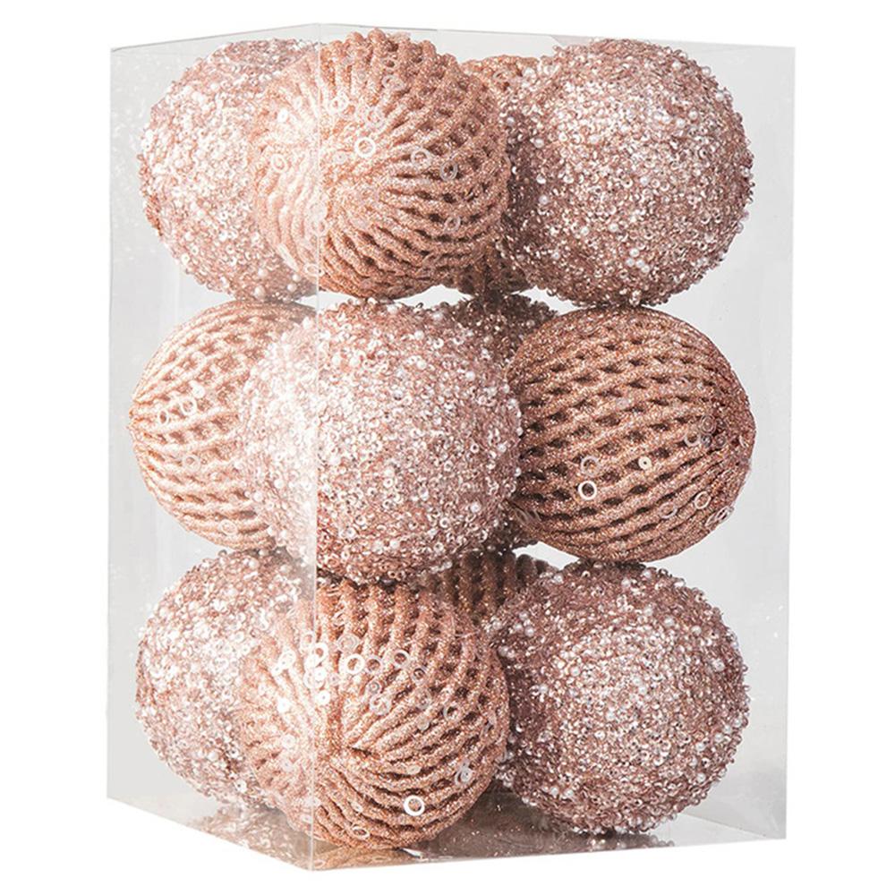 12Pcs/Set 8cm Christmas Ball Foam + Plastic Xmas Tree Decoration Holiday Hanging Ornament