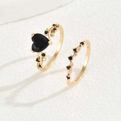 2Pcs Gold Inlaid Love Zircon Ring for Women, Fashionable Personality Versatile Sweet High-end Jewelry Gift