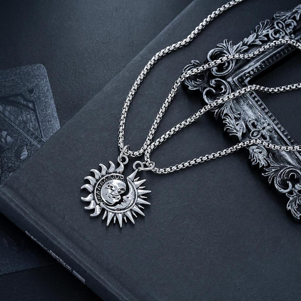 Asymmetrical Sun & Moon Titanium Steel Necklace - Unisex High-End Versatile Jewelry
