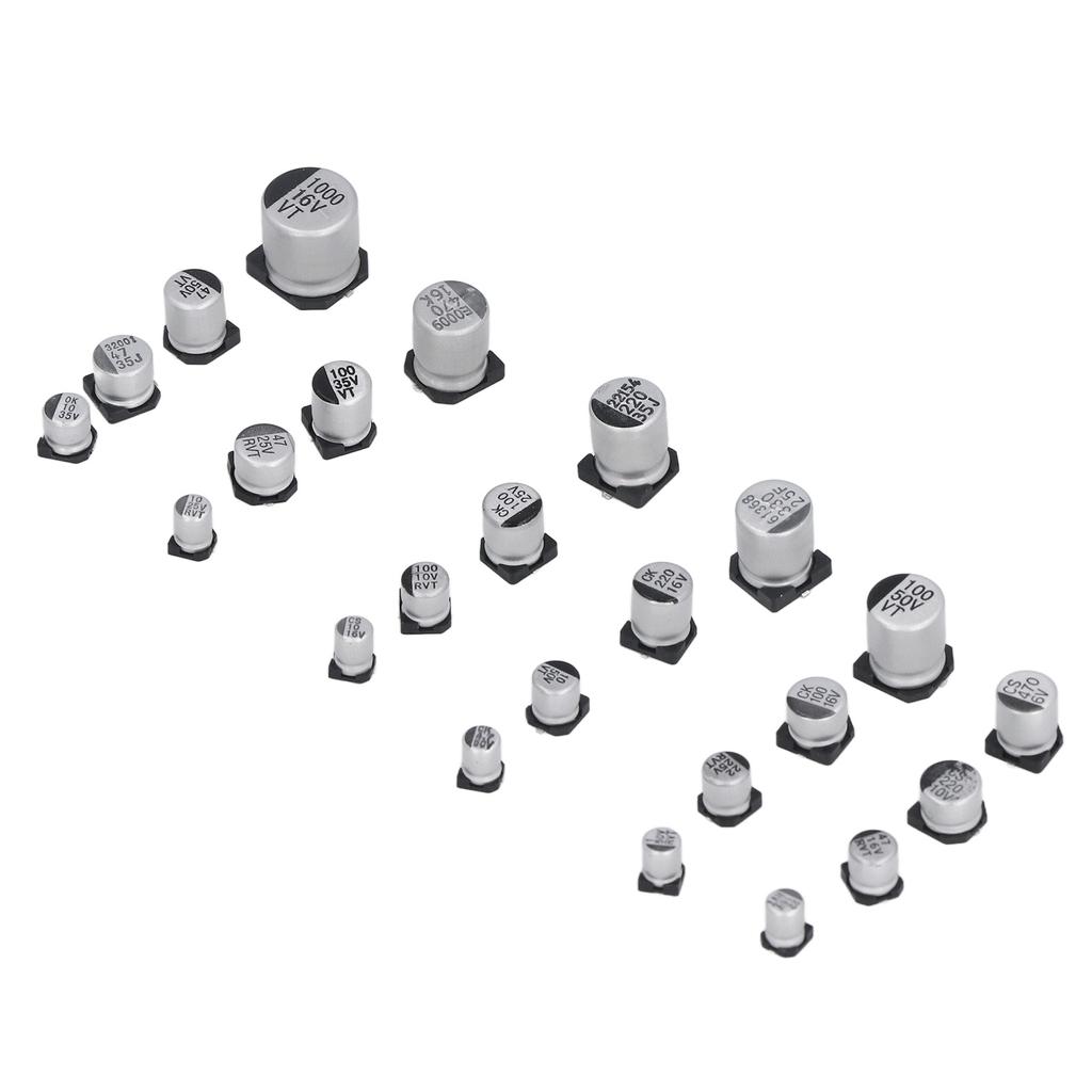 400Pcs 24 Values Electrolytic Capacitor Black SMD Aluminum Electrolytic Capacitors Assortment Kit