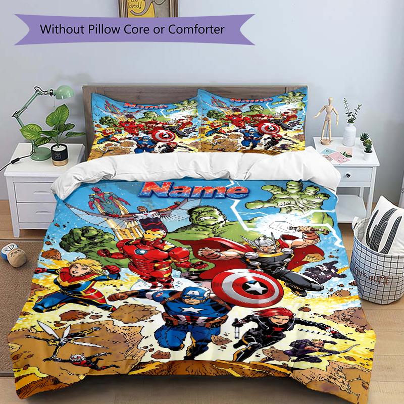 Custom Name Avengers Superhero Team Print 3Pcs Bedding Set,Duvet Cover with 2 Bedro,Pillowcase Home Birthday Gift
