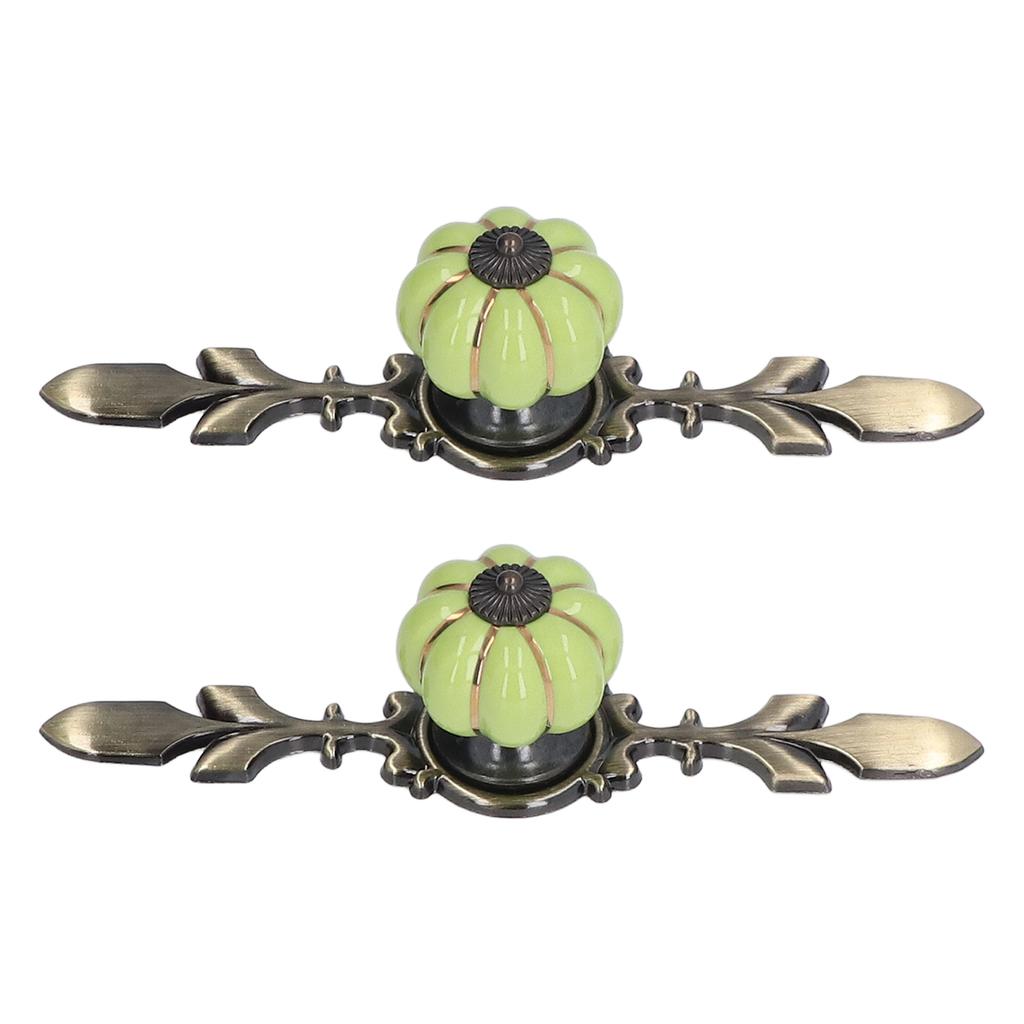 2pcs/set Hand Painted Pumpkin Drawer Knobs Chinese Pastoral Style Ceramic Cabinet HandleGreen
