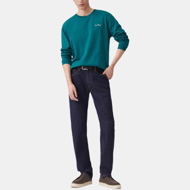 Levis Logo Print Ribbed Crew Neck Loose Long Sleeve Sweatshirt Men sweatshirt Green 002HD-0002