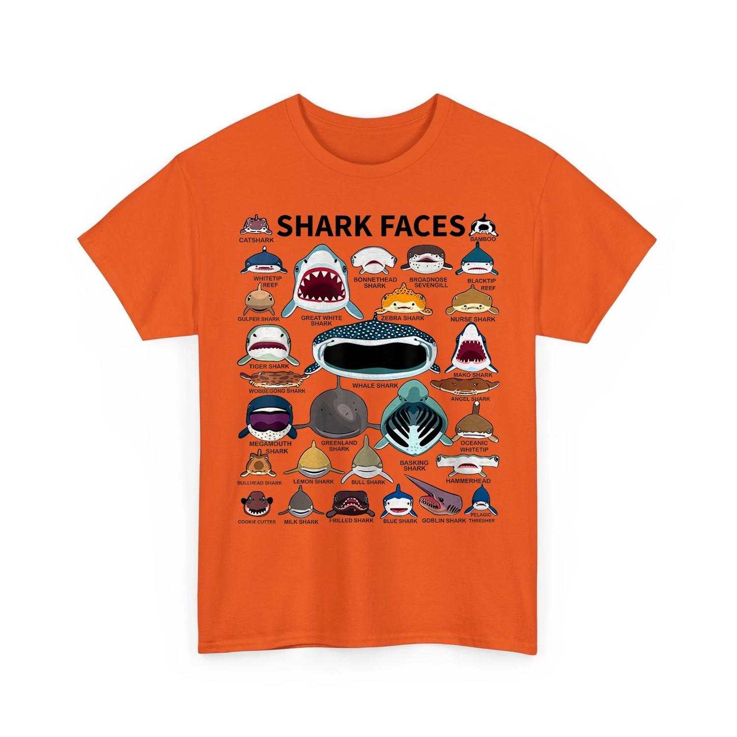 Shark Faces Type Of Shark Cute Present Funny Love Unisex T-Shirt S