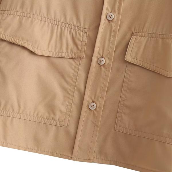 Women Short Shirts Long Sleeve White Blouses Pocket Lady Tops Female Clothes