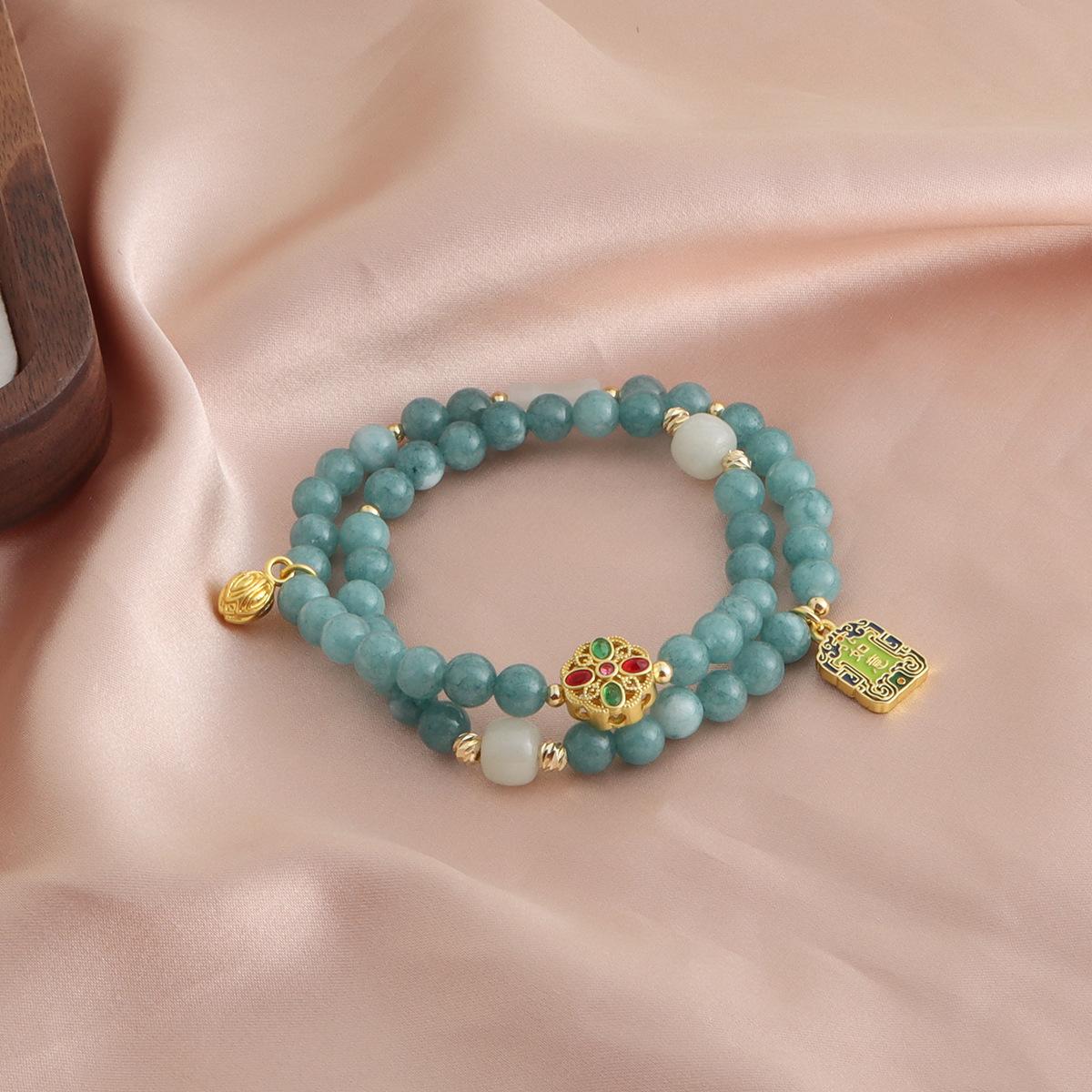 Bracelet Natural blue water jadeite crystal bracelet Cloisonne plum blossom Duobao bracelet versatile