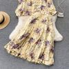 Spring Fashion Bow Top + Heavy Industry Pleated Chiffon Skirt Two-Piece Set Of Foreign Style Broken Flowers