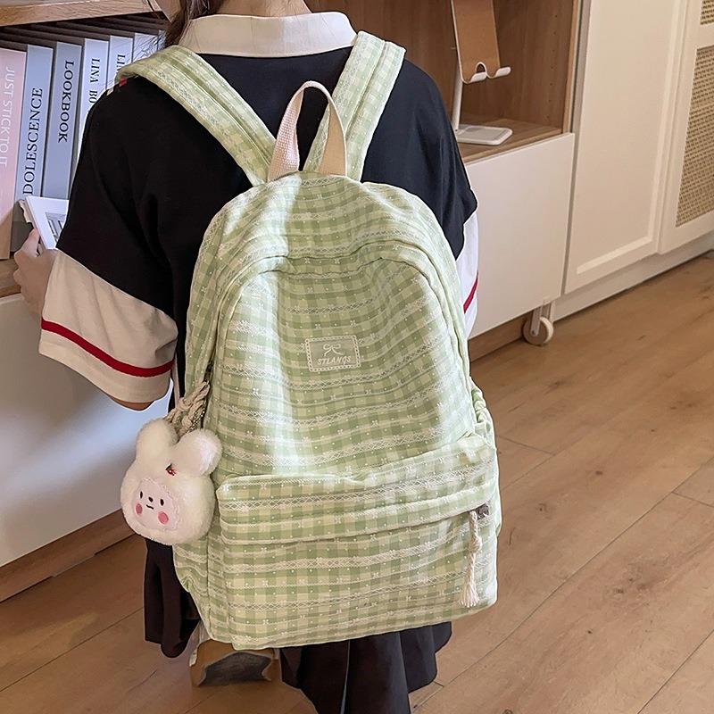 Backpack Women's Fashion Plaid Backpack Junior High School High School Student School Bag Lightweight Backpack