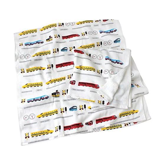 hiorie Japanese Bath Towel Boys Pattern Gauze Towel Set of 2 Train Senshu Towel