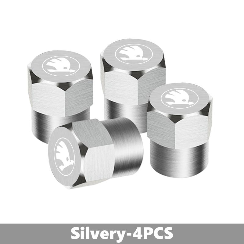 CFP5 For Skoda 4Pcs 3D Metal Tire Valve Caps Car Tyre Air Stems Cover Kamiq MK3 Roomster Rapid Kodiaq Karoq Fabia Enyaq