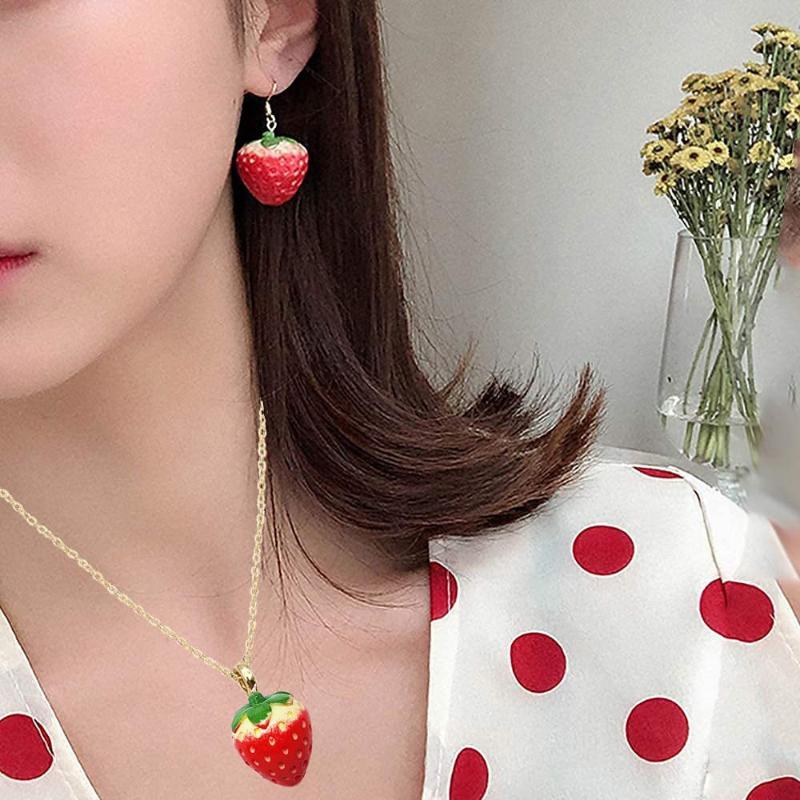 Unique Pastoral-Style Strawberry Earrings Hooks And Pendants Featuring Three-Dimensional Fruit Designs