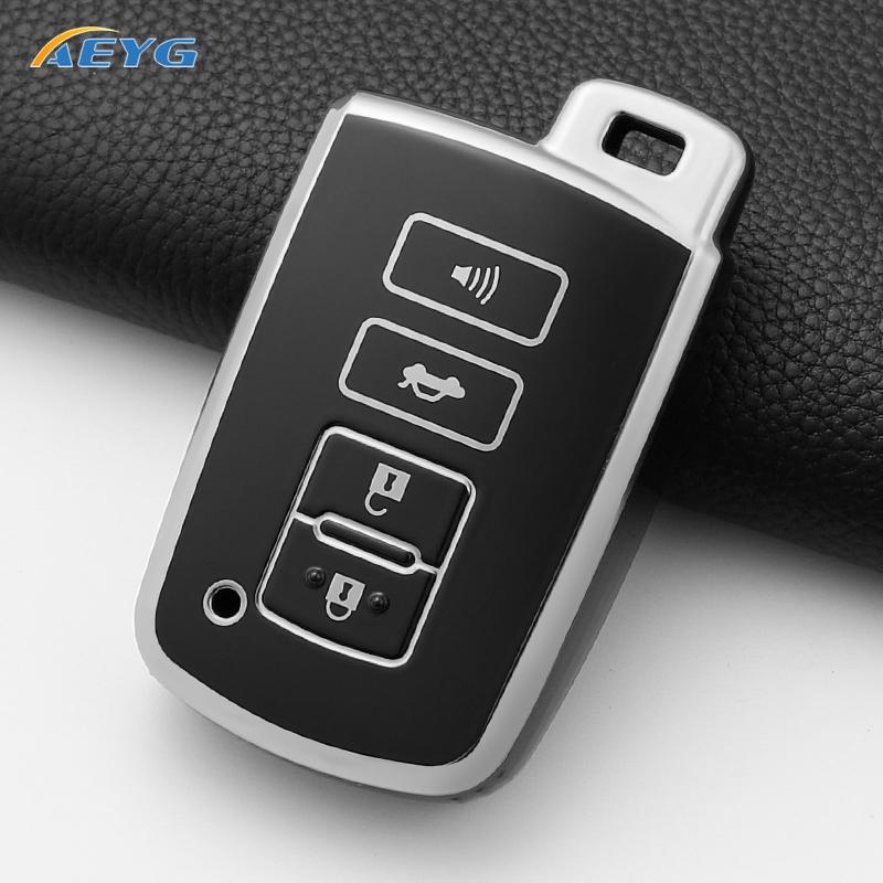 Чехол-брелок из ТПУ с 4 кнопками для Toyota Camry Corolla Rav4 Highlander Avalon - Защитный корпус-держатель для умного ключа black