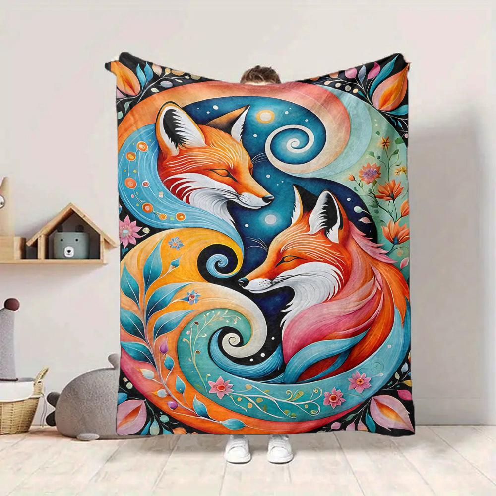 1pc Foxes Nature Blanket, Lightweight Flannel Throw Blanket For Sofa, Bed, Travel, Camping, Living Room, Office, Couch, Chair, And Bed