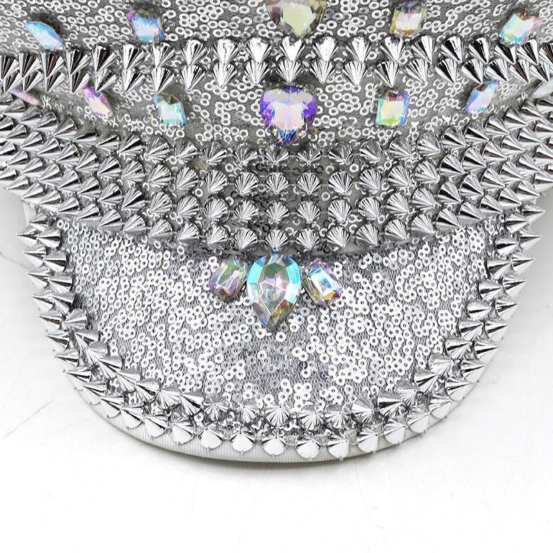 Damen Herren Party Paillettenhut Kapitänsmütze Militär Festival Glitzer Strass