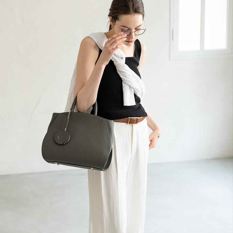 Krimito Genuine Leather Tote Shoulder Commuting 3rd Elephant Gray [HAYNI.] 2-way Bag, Handbag, Strap, Studs, Bag, Women's, Generation,