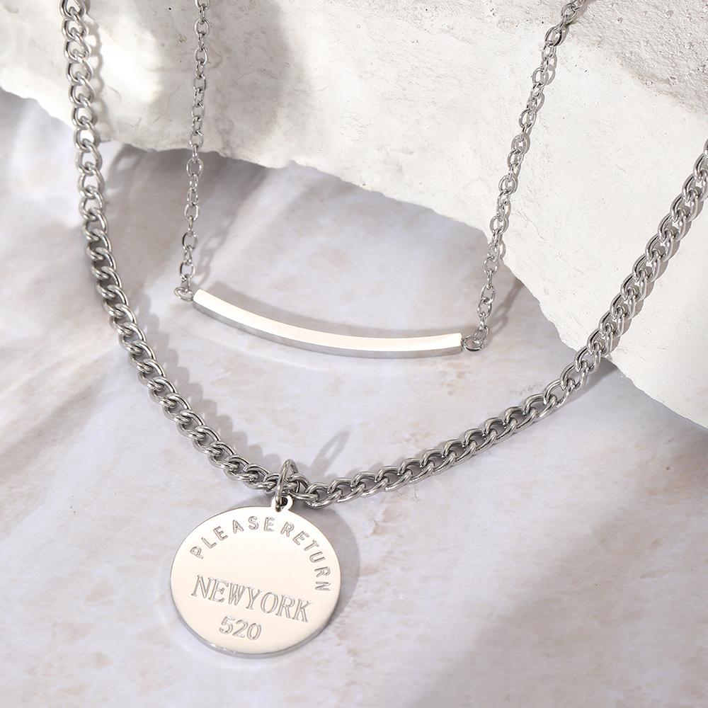 Stainless Steel Necklaces Vintage Temperament Geometric Circle Pendant Multilayer Chain Necklace For Women Zircon Party Gifts