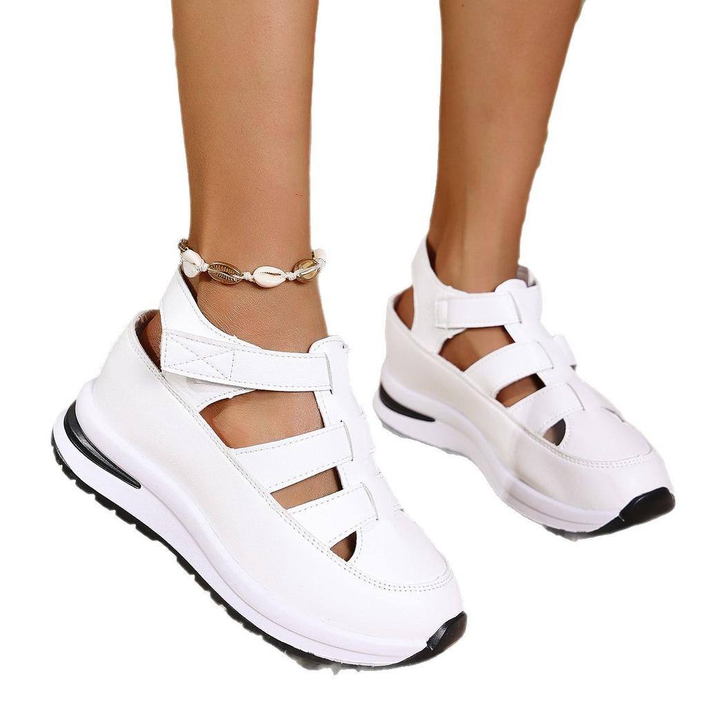 Foreign trade large-size women's hollowed-out casual sandals to wear outside the summer of 2025, new muffin thick-soled inner heightening shoes