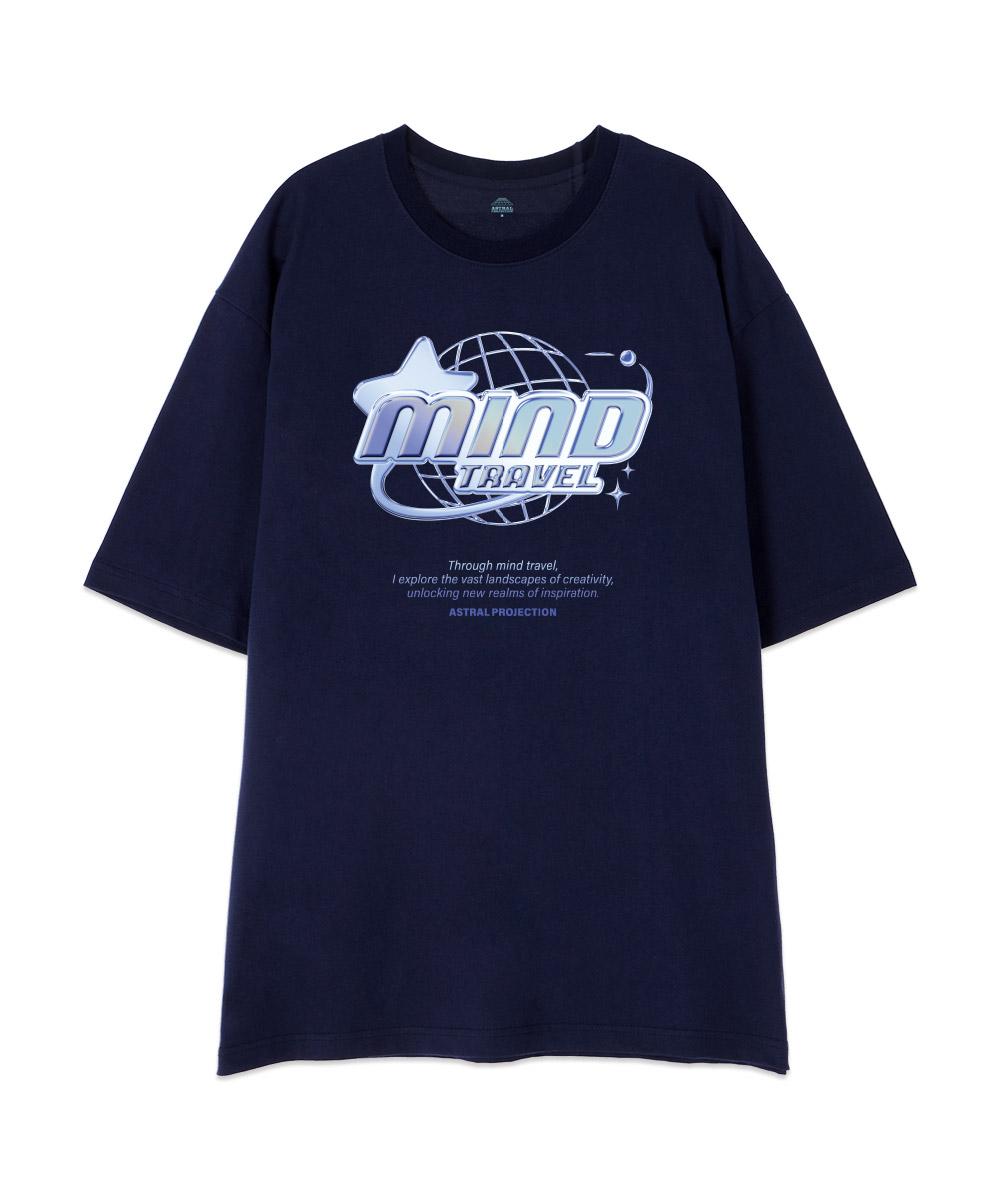 Astral Projection [Oversized] Mind Travel 13-Count Cotton Round Neck Short Sleeve T-Shirt_Navy L