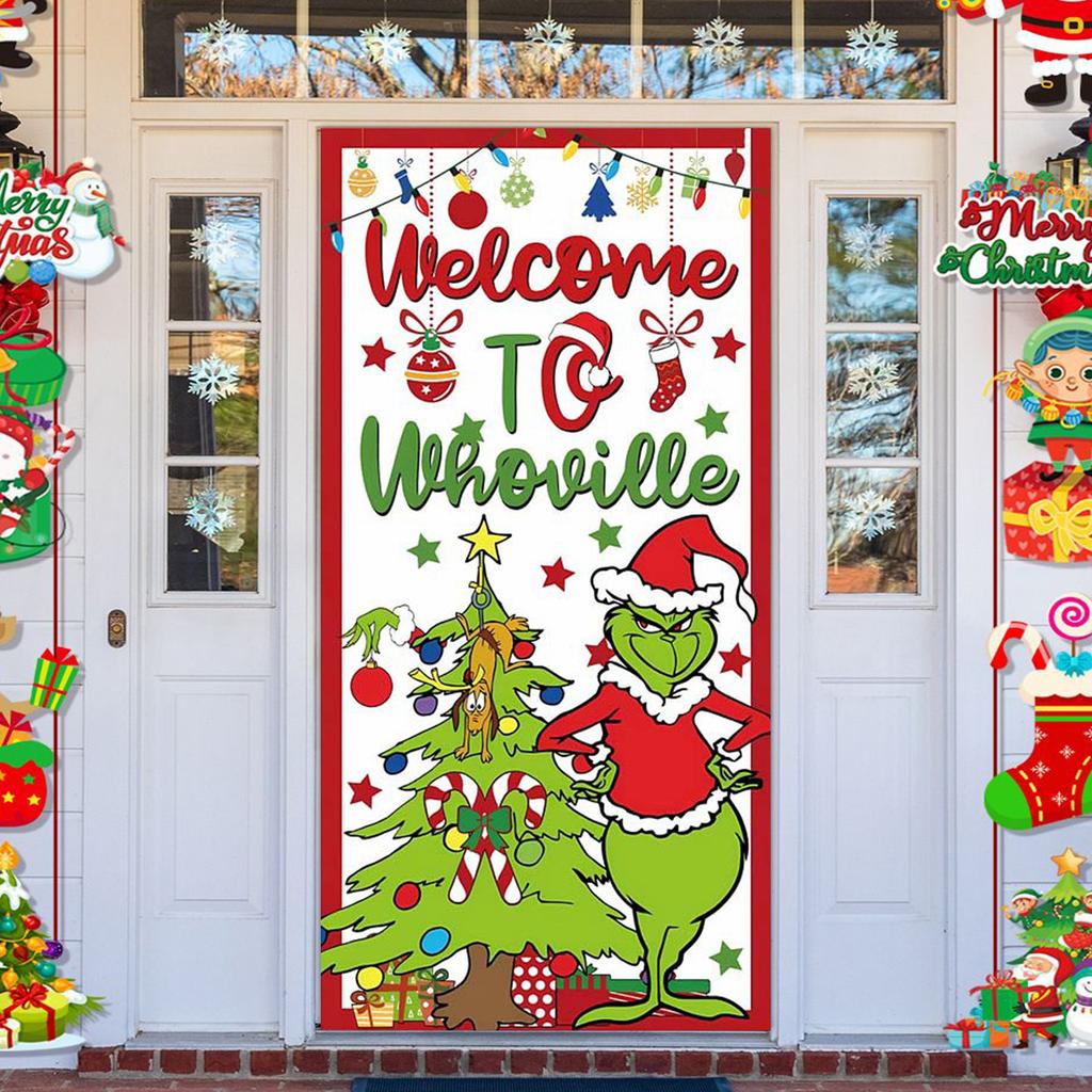 Vánoční potah na dveře Dekorativní závěsná látka Zelený potah na dveře Vánoční dveřní závěs Novoroční tapiserie Potah na dveře Pozadí