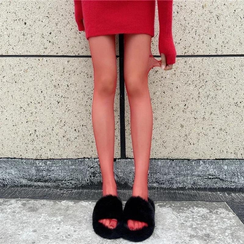 Vintage Red Women's Pantyhose Spring Autumn Super Elastic Y2k Slim Fit Candy Colored Tights Stockings for Females